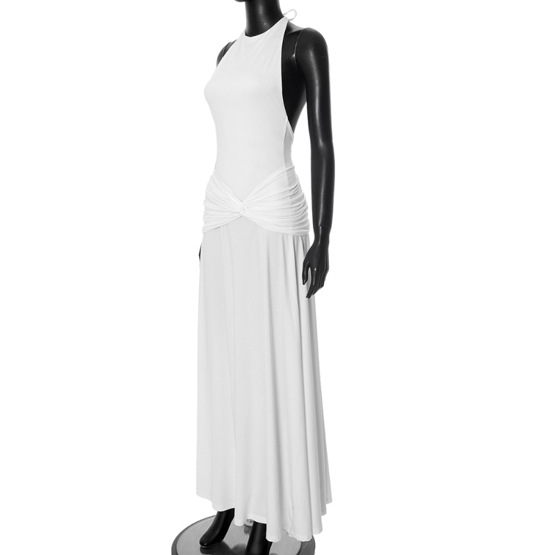 Elegant White Halter Twist-Front Maxi Dress - Resort Getaway & Holiday Soirée Chic