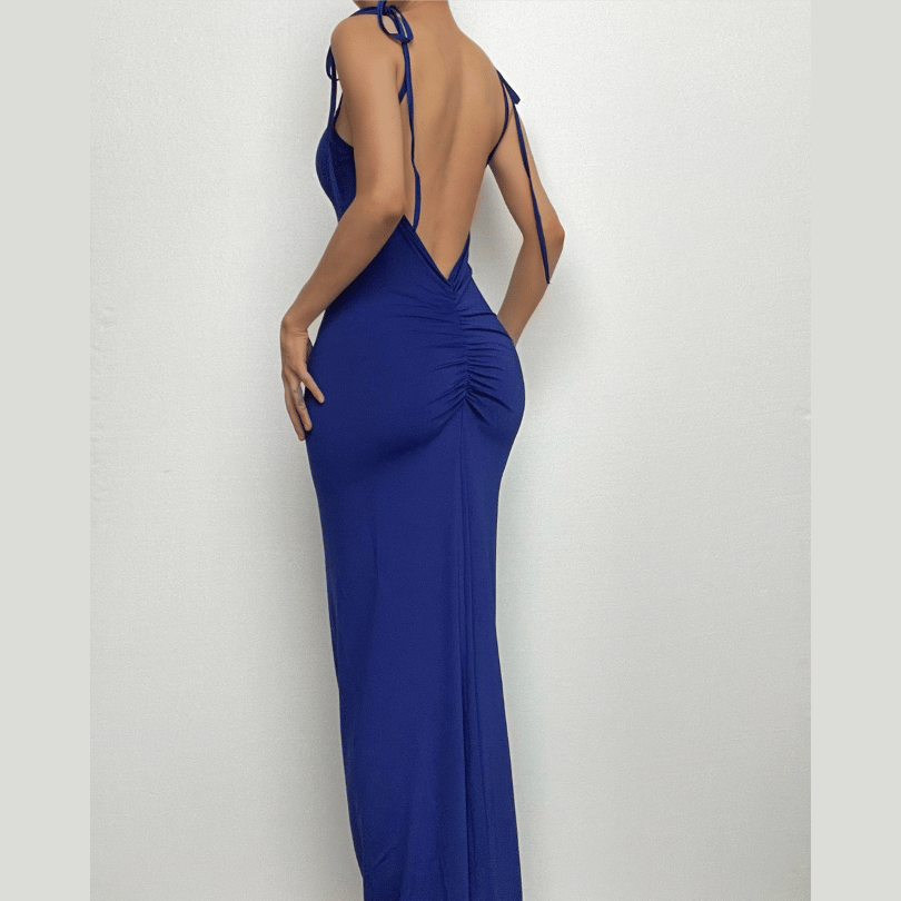 Showstopper Royal Blue Backless Maxi Dress with Tie Straps - Perfect for Fall & Holiday Parties