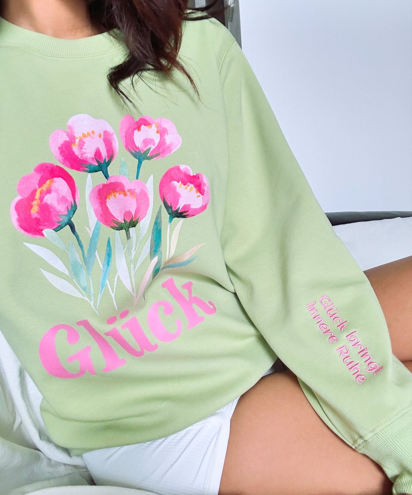 Cozy Sage Green Floral 'Inner Peace' Sweatshirt | Women's Glück Crewneck
