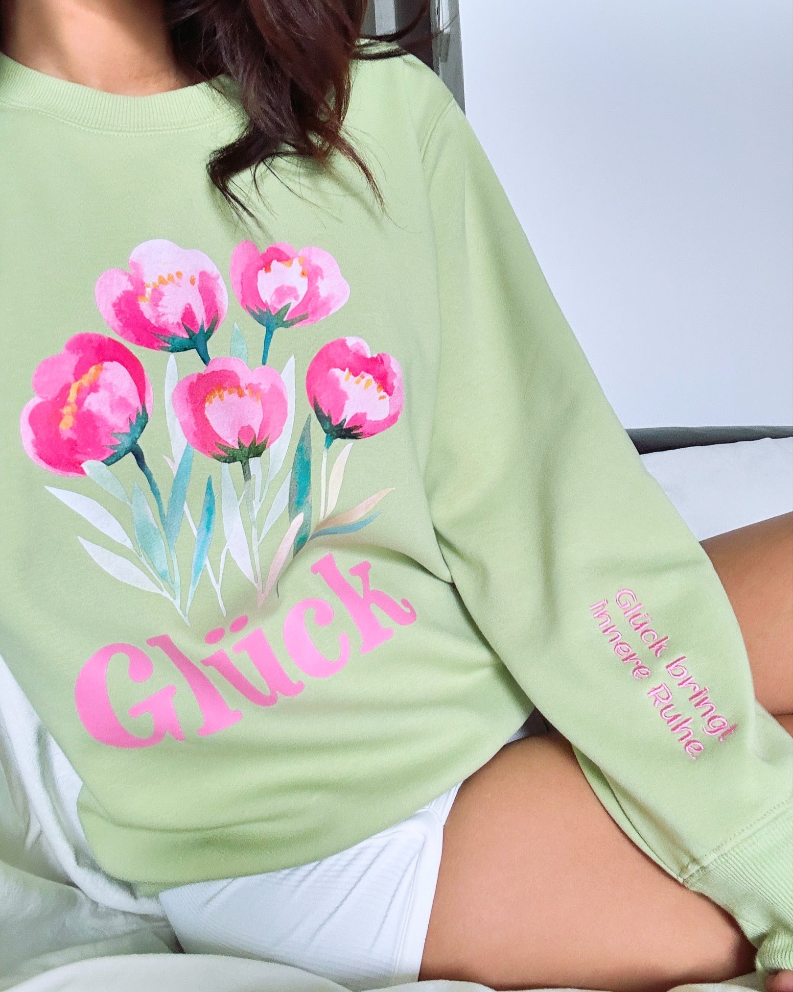 Cozy Sage Green Floral 'Inner Peace' Sweatshirt | Women's Glück Crewneck