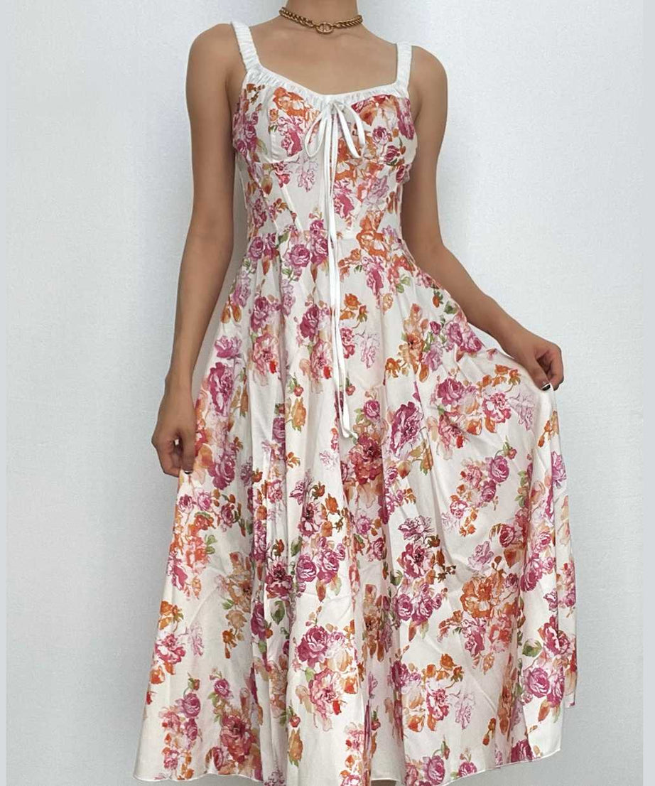 Enchanting Floral Ruched Midi Dress - Sweetheart Style for Fall Flair & Vacation Charm