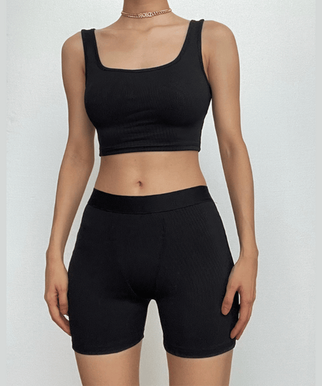 Fall Favorite: Effortless Ribbed Crop Top & Biker Shorts Set - Cozy Chic Loungewear