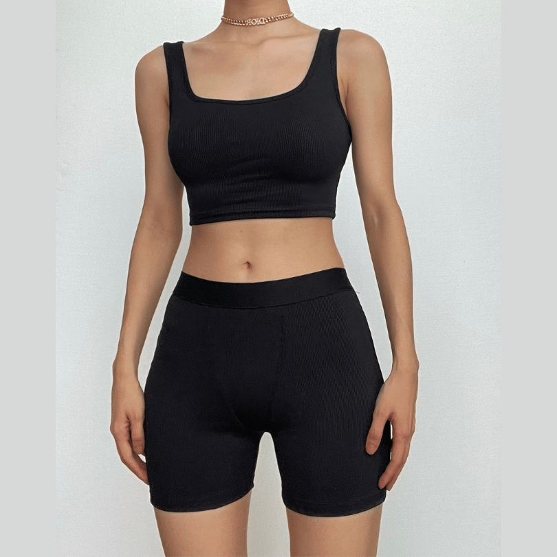 Fall Favorite: Effortless Ribbed Crop Top & Biker Shorts Set - Cozy Chic Loungewear
