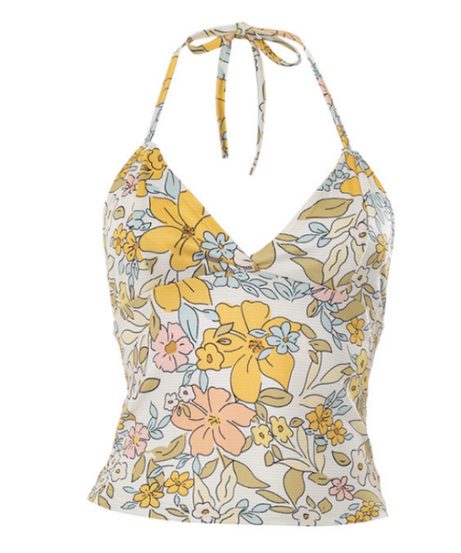 Coastal Chic Seashell Print Halter V-Neck Backless Top - Your Resort & Sunny Escape Essential