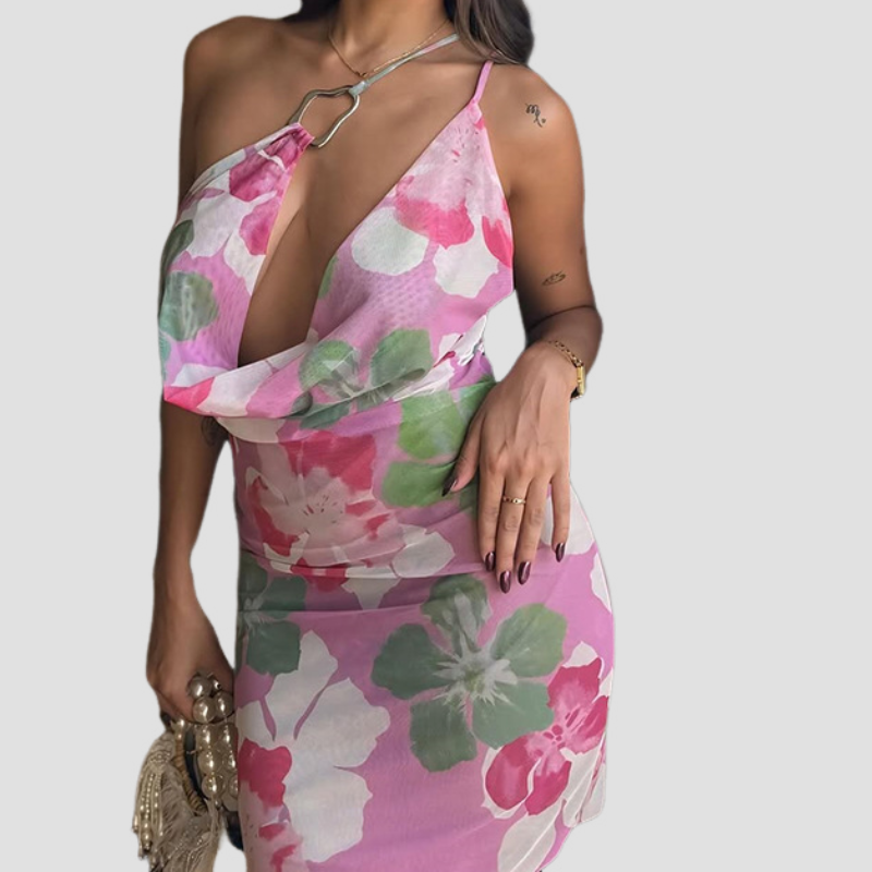 Vibrant Tie-Dye One-Shoulder Cowl Neck Mini Dress - Your Go-To for Fall Parties & Nights Out