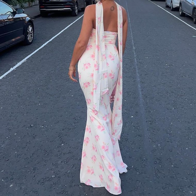 Romantic Petal Perfection: Strapless Ruched Floral Maxi Dress - Fall Wedding Guest & Holiday Escape