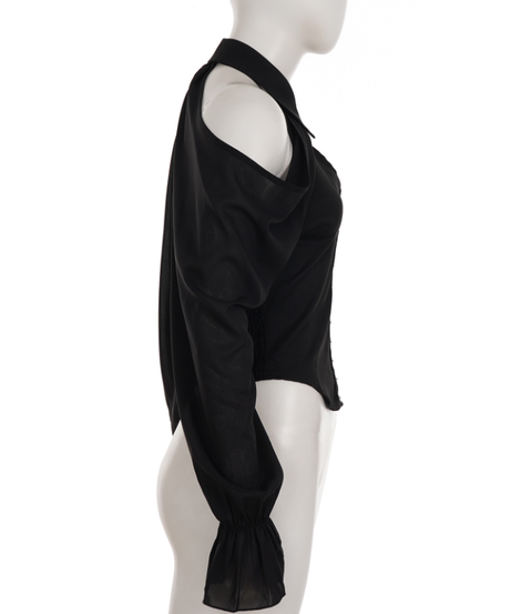 Enchanting Black Cold Shoulder Top | Gothic Keyhole Blouse with Statement Sleeves & Hook Closures - Perfect for Fall & Halloween