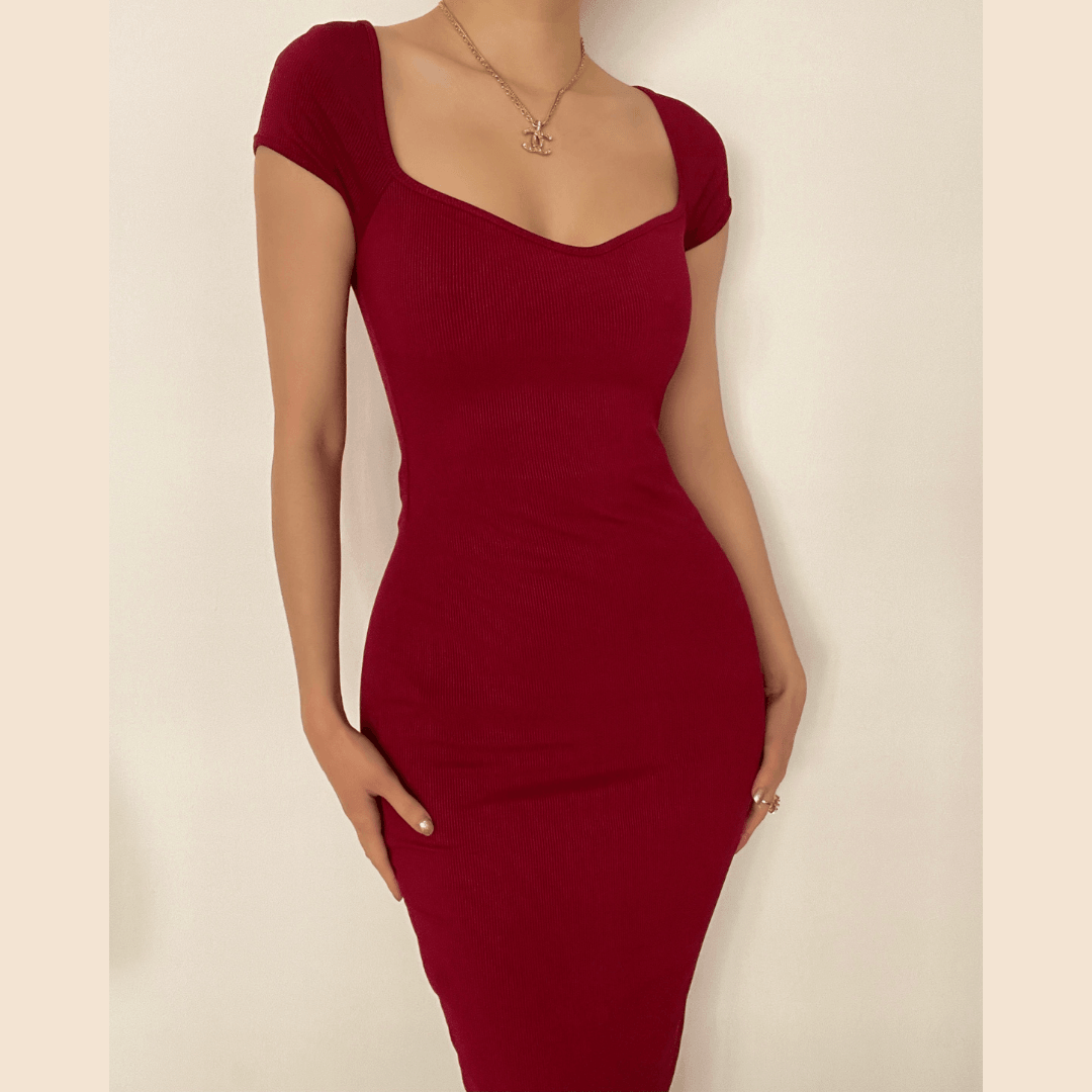 Siren Red Off-Shoulder Ribbed Midi Dress - Autumn Allure for Fall & Holiday Events