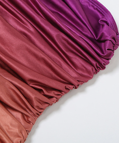 Twilight Ombre Ruched Strapless Mini Dress with Dramatic Drape