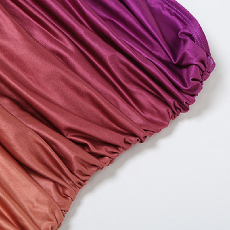 Twilight Ombre Ruched Strapless Mini Dress with Dramatic Drape