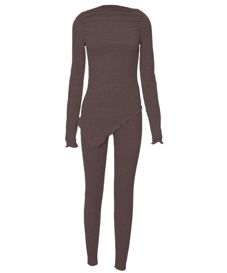 Cozy Chic Asymmetrical Ribbed Knit Loungewear Set - Women's Fall Essential
