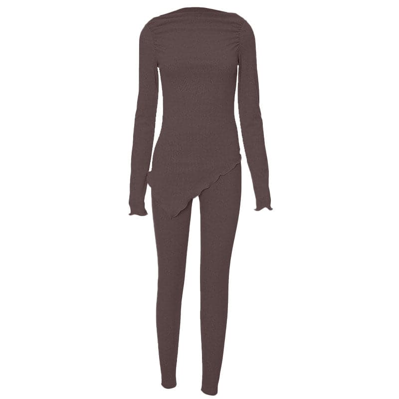 Cozy Chic Asymmetrical Ribbed Knit Loungewear Set - Women's Fall Essential