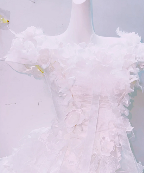 Whimsical Ruffle Flower Applique High-Low Mini Set - Ethereal White for Halloween, Bridal & Holiday Celebrations