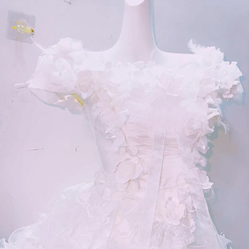 Whimsical Ruffle Flower Applique High-Low Mini Set - Ethereal White for Halloween, Bridal & Holiday Celebrations