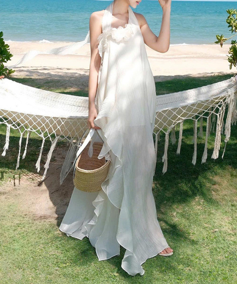 Dreamy Halter Ruffle Maxi Dress | Your Essential Resort & Warm Getaway Style