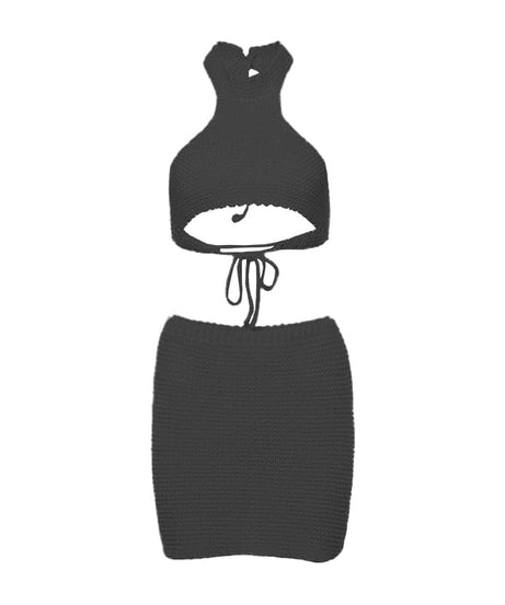 Cozy Chic Knit Halter Crop Top & Mini Skirt Set - Your Fall-to-Holiday & Resort Essential