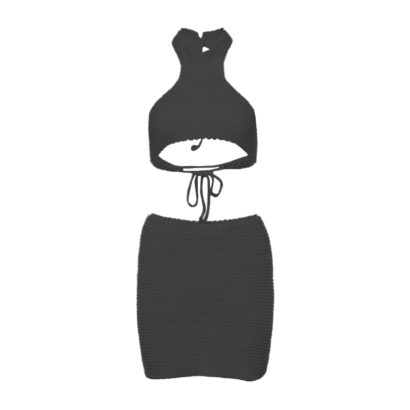 Cozy Chic Knit Halter Crop Top & Mini Skirt Set - Your Fall-to-Holiday & Resort Essential