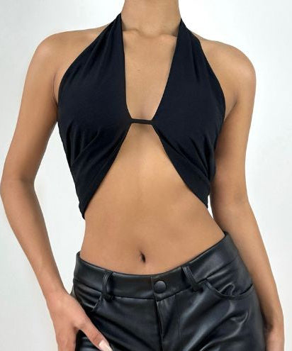 Siren Black Halter Cut-Out Crop Top - Your Go-To for Confident Fall Nights & Party Season