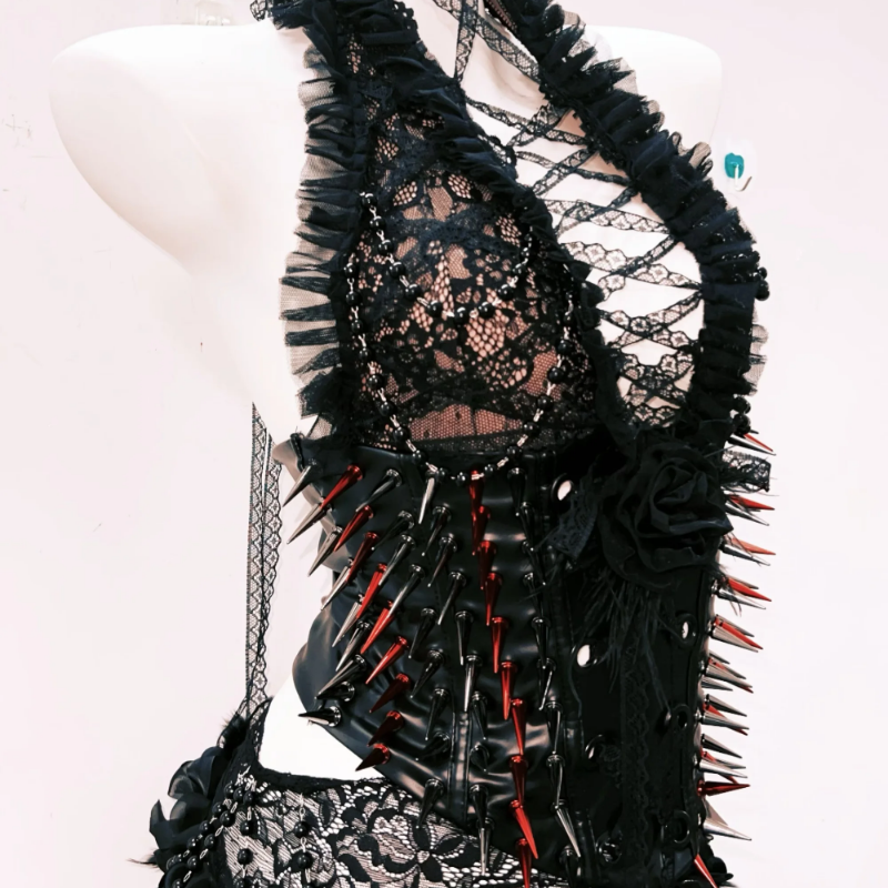 Fierce Gothic Spiked Halter Corset Top – Unleash Your Rebel Style for Halloween & Beyond