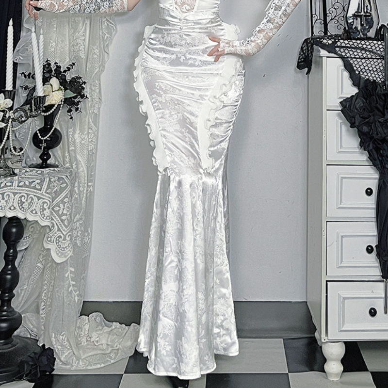Enchanting White Ruffled Mermaid Gown - Autumn Gala & Spooky Chic Formalwear