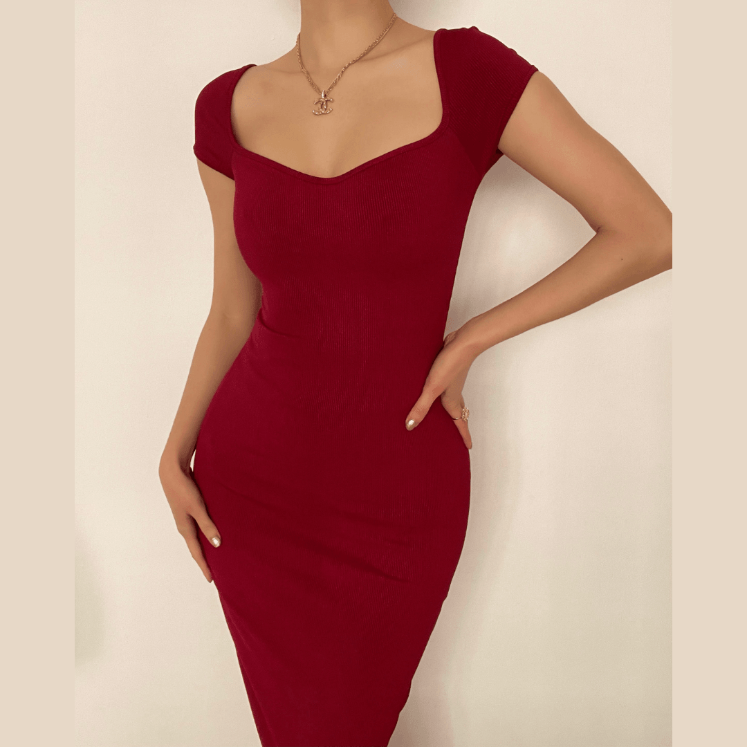 Siren Red Off-Shoulder Ribbed Midi Dress - Autumn Allure for Fall & Holiday Events