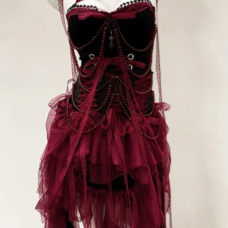 Bewitching Gothic Velvet & Tulle High-Low Dress - Halloween & Fall Statement Piece