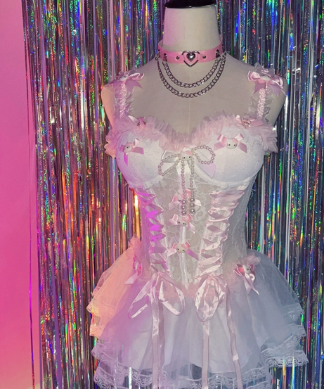 Sweetheart Fantasy Maid Lace & Tulle Corset Babydoll Dress - Perfect Halloween Lingerie