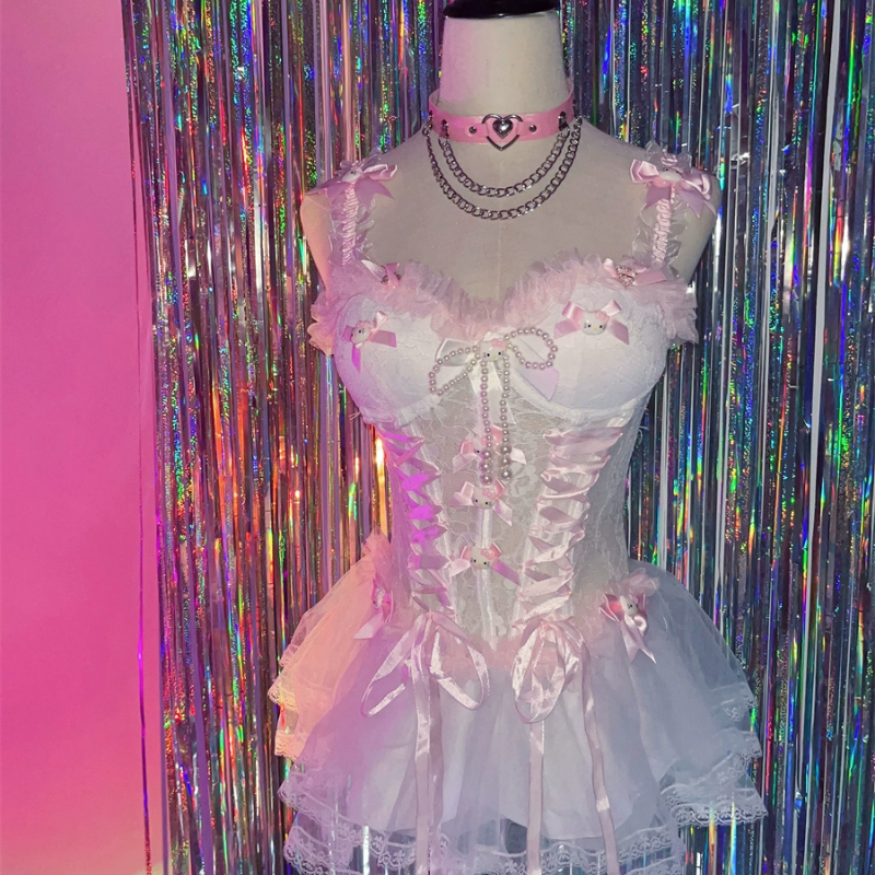 Sweetheart Fantasy Maid Lace & Tulle Corset Babydoll Dress - Perfect Halloween Lingerie