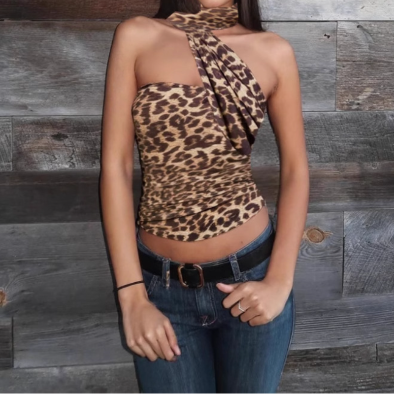 Electric Pink Leopard Halter Crop Top: Your Ultimate Statement for Fall Parties & Nights Out