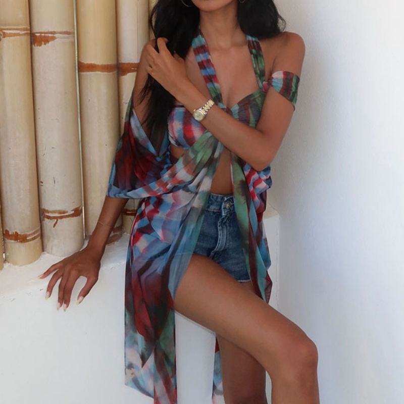 Vibrant Abstract Halter Tie-Front Top - Your Fall Getaway & Resort Essential