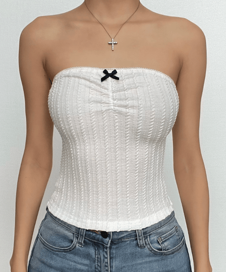 Effortless Chic Textured Bow Tube Crop Top | Fall Transitional Style