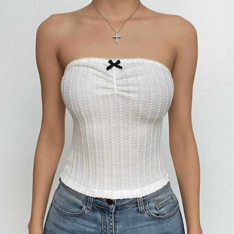 Effortless Chic Textured Bow Tube Crop Top | Fall Transitional Style