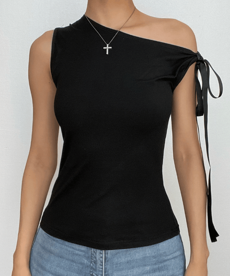 Fall Fashion Favorite: Black One-Shoulder Tie Sleeve Top - Effortless Chic for Autumn Nights & Holiday Parties