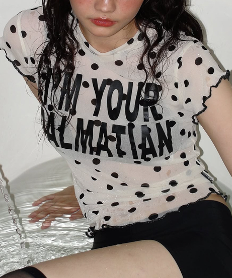 Y2K "I'm Your Dalmatian" Sheer Polka Dot Ruffle Top - Halloween Chic!