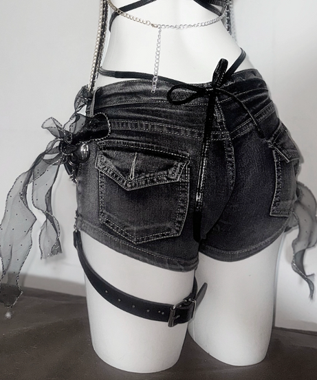 Goth Glam Star Chain Denim Shorts – Edgy Halloween & Festival Ready Alt Girl Style