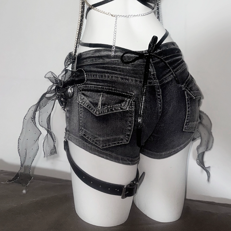 Goth Glam Star Chain Denim Shorts – Edgy Halloween & Festival Ready Alt Girl Style