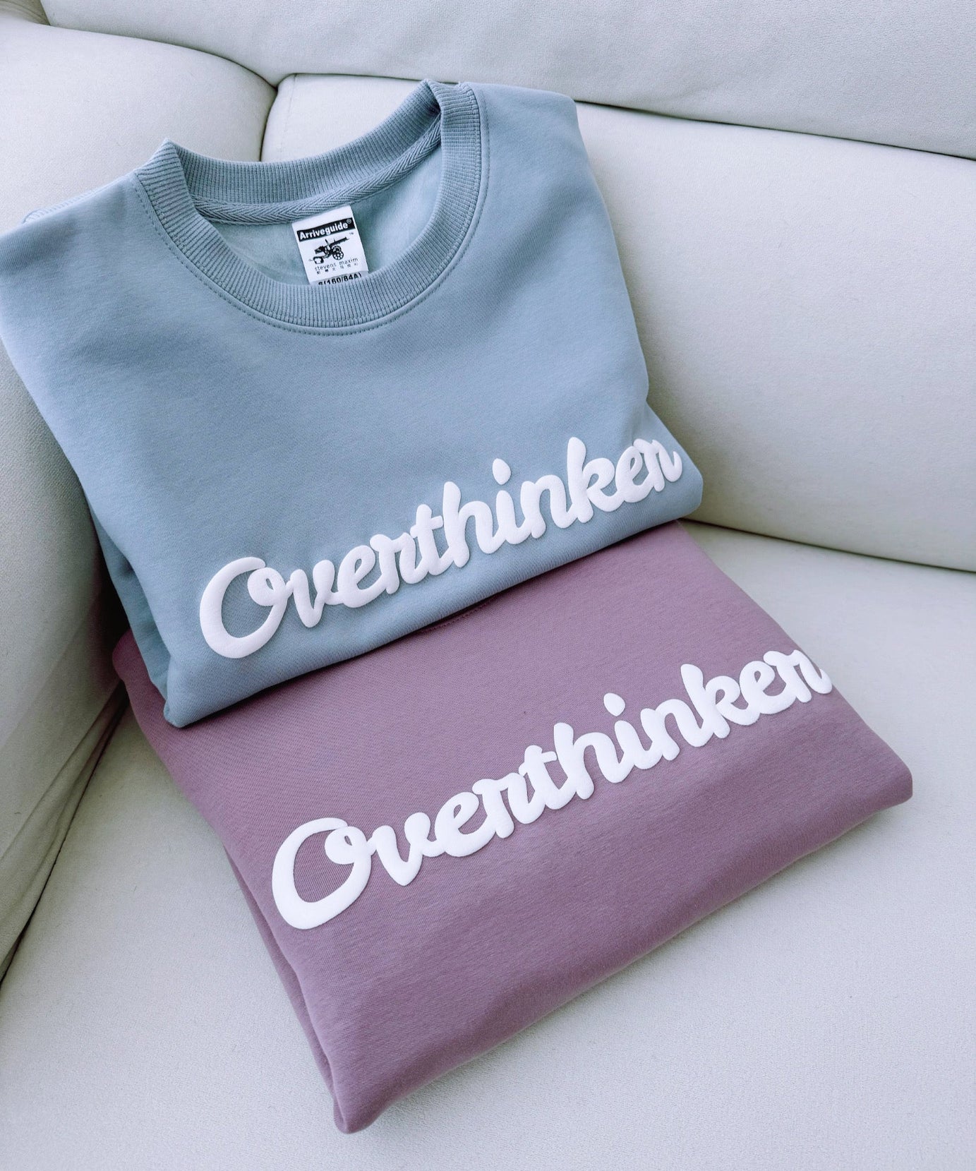 Overthinker Cozy Lavender Crewneck Sweatshirt | Mindful "Breathe In, Breathe Out" Cuffs