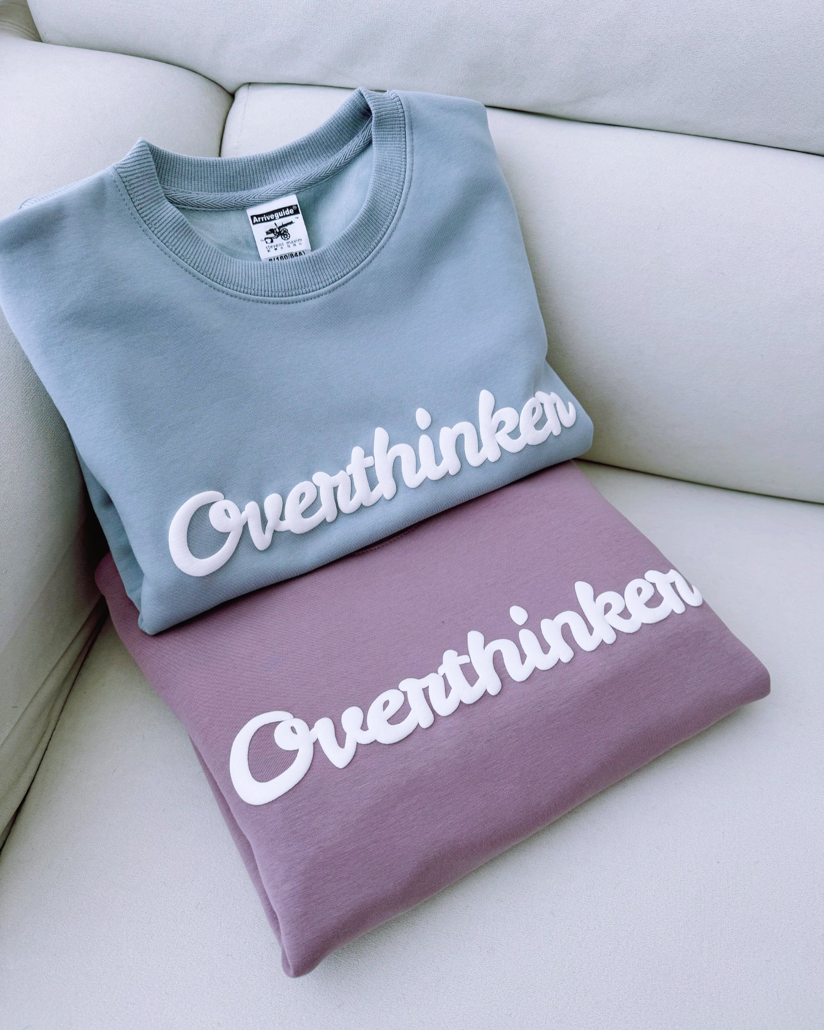 Overthinker Cozy Lavender Crewneck Sweatshirt | Mindful "Breathe In, Breathe Out" Cuffs
