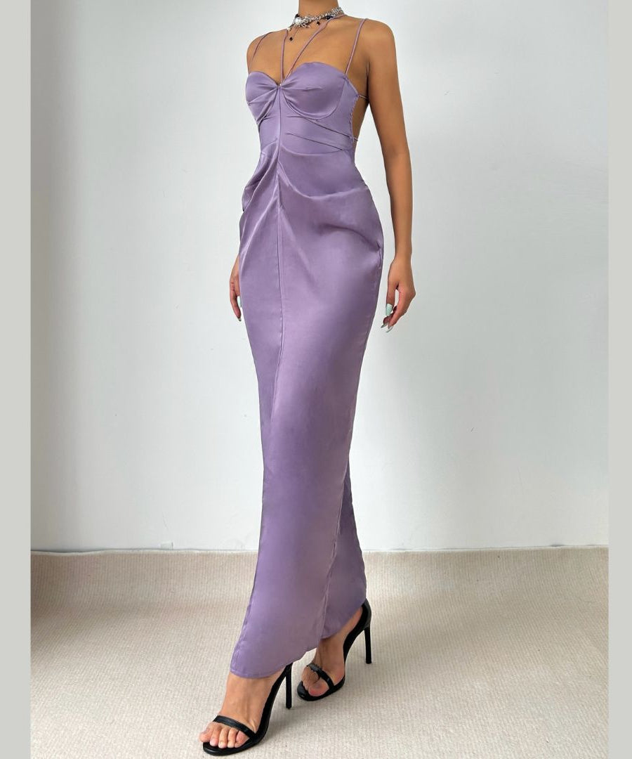 The 'Lavender Lustre' Ruched Satin Maxi Dress - Your Go-To for Fall Parties & Holiday Glam