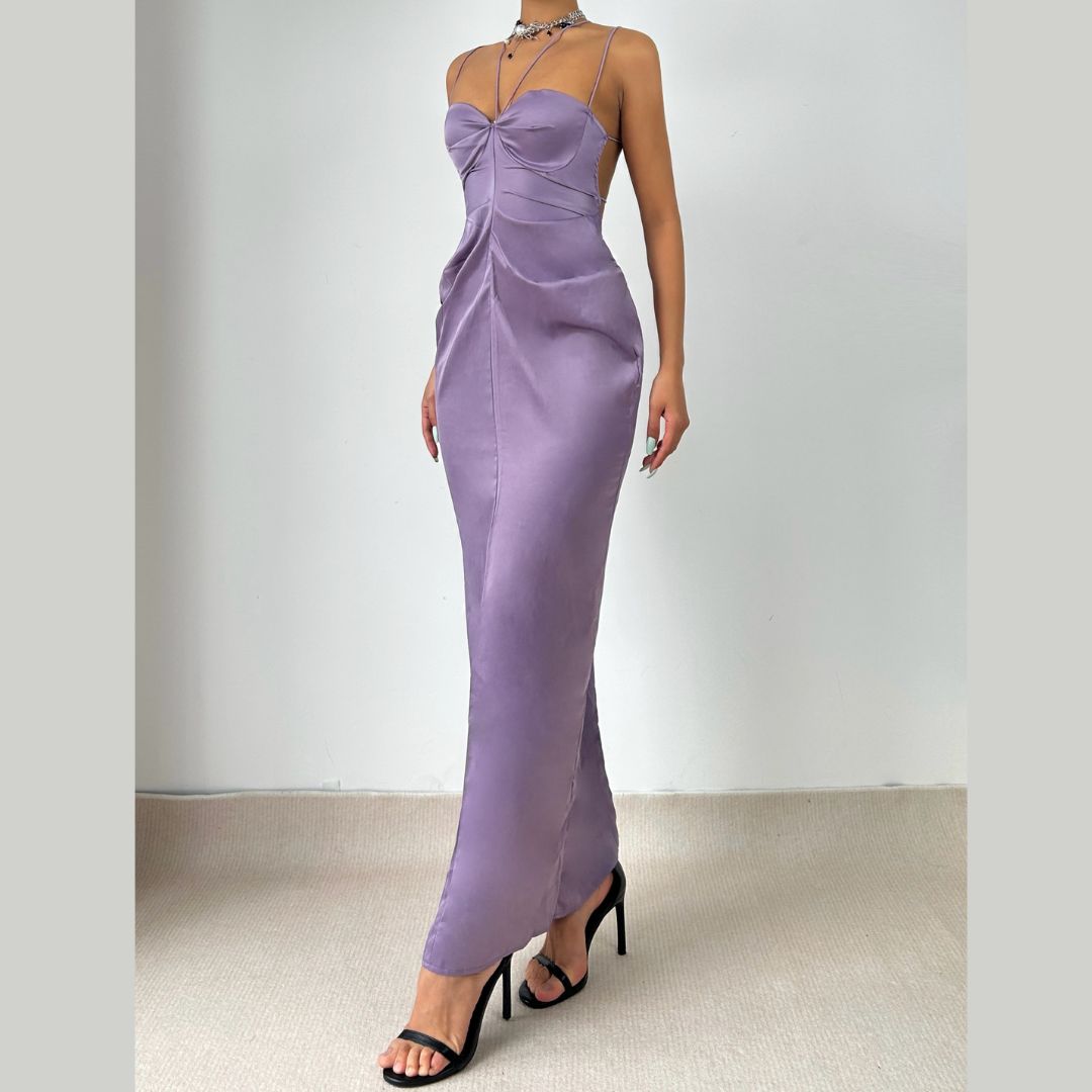 The 'Lavender Lustre' Ruched Satin Maxi Dress - Your Go-To for Fall Parties & Holiday Glam