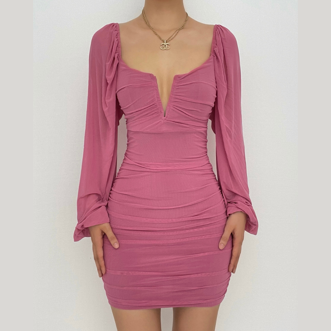 Stunning Mauve Off-Shoulder Ruched Mini Dress - Your Fall Party & Holiday Glam Go-To!