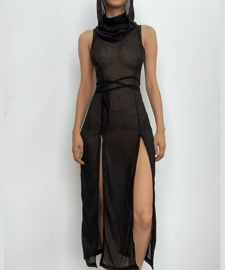 Effortless Fall Chic: Olive Green Cowl Neck Maxi Dress with Sassy Side Slits & Tie Waist