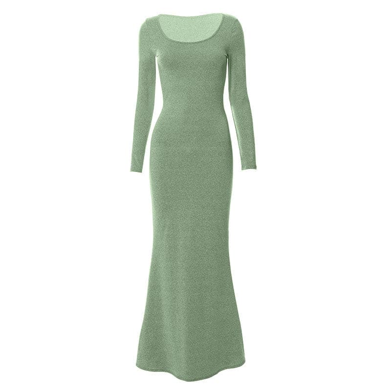 Fall Chic & Cozy: Women's Long Sleeve Scoop Neck Mermaid Maxi Dress
