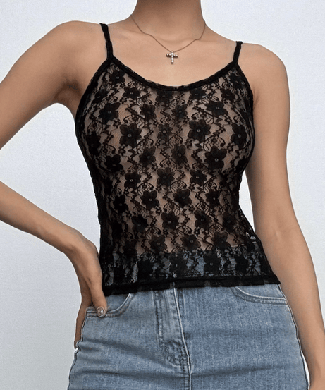Delicate Dream: Y2K Sheer Lace Backless Cami Top – Your Go-To for Fall & Date Nights