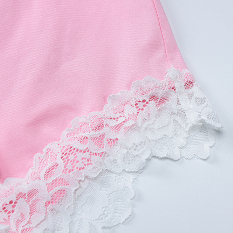 Sweet Pink Halter & Lace Pajama Shorts Set | Cozy Fall Loungewear for Women