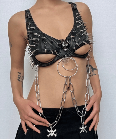 Unleash Your Dark Siren: Spiked & Chained Gothic Lingerie Set - Halloween & Festival Ready