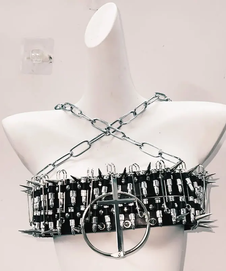 Spiked Ankh Gothcore Halloween Festival Two-Piece Set | Edgy Chain & O-Ring Outfit for American Women