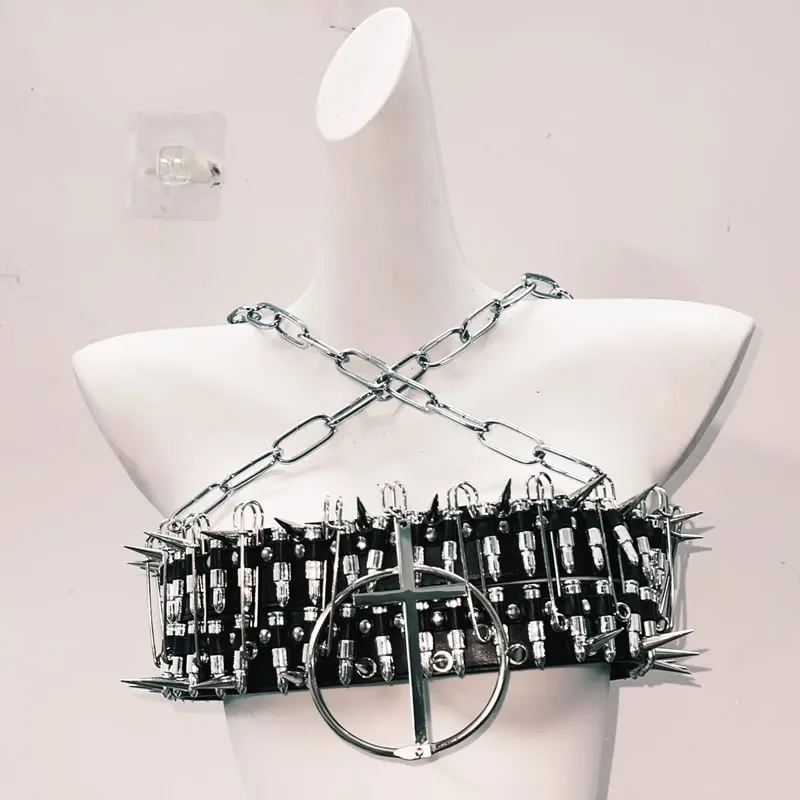 Spiked Ankh Gothcore Halloween Festival Two-Piece Set | Edgy Chain & O-Ring Outfit for American Women