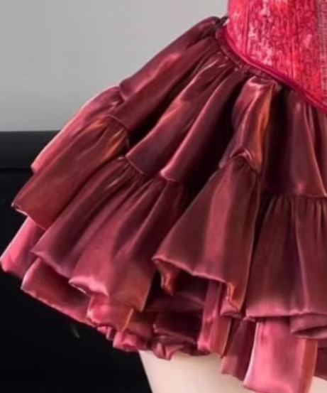 Crimson Enchantress Ruffle Corset Mini Dress Set - Your Daring Halloween & Holiday Party Look