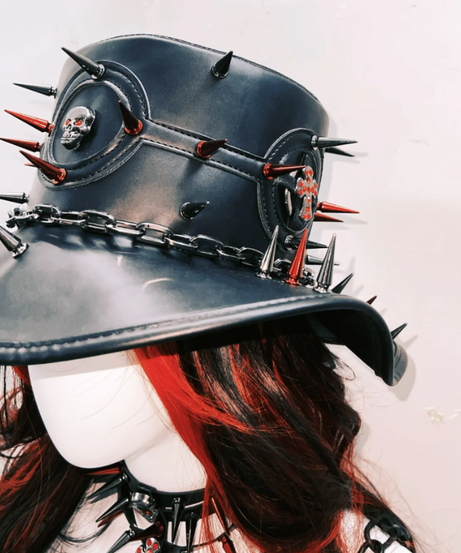 Fierce Spiked Skull Goth Witch Hat with Chains | Ultimate Halloween & Alt-Fashion